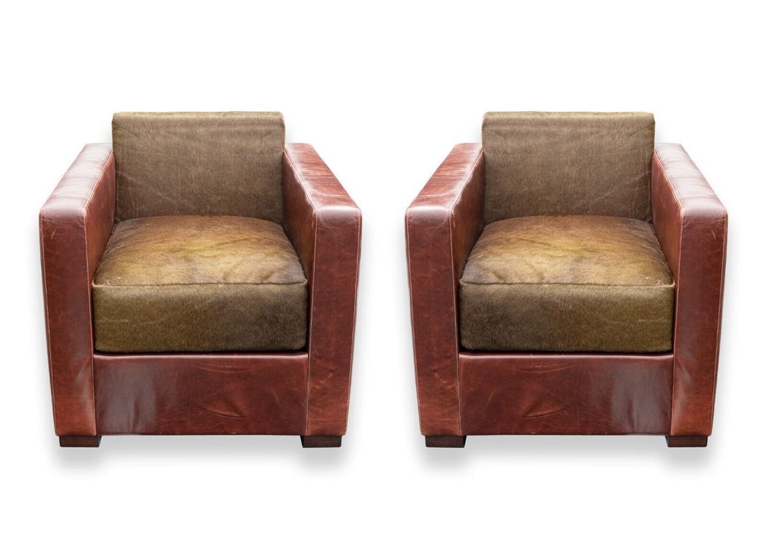 Contemporary Poltrona Frau Peter Marino Linea A Leather & Hide Pair of Armchairs (1 of 12)