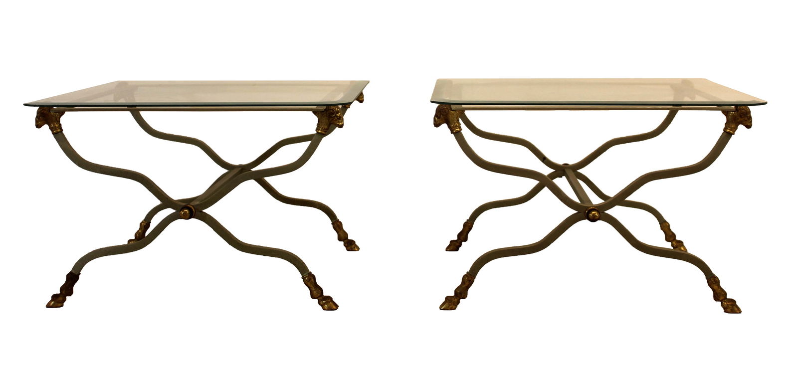 Pair of Maison Jansen Brass Rams Head End Tables Signed Italy (1 of 9)