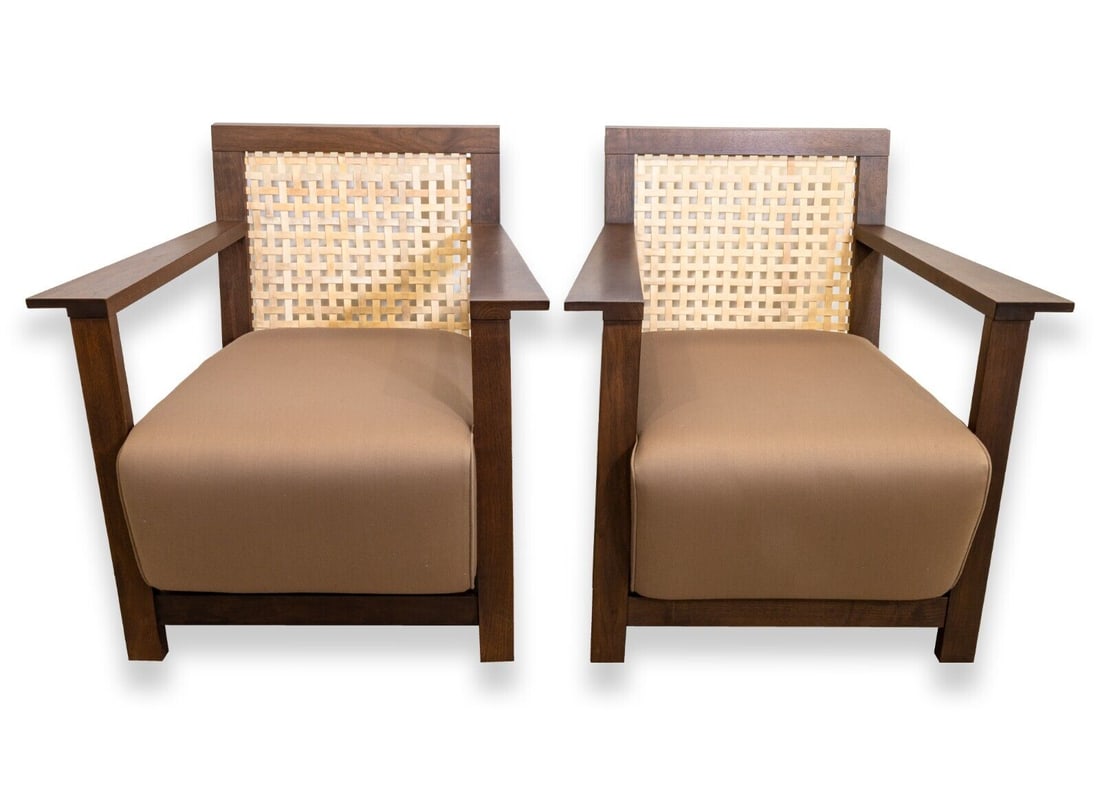 Baker Pair of Contemporary Art Deco Style Cane Back Wood Lounge Chairs (1 of 9)