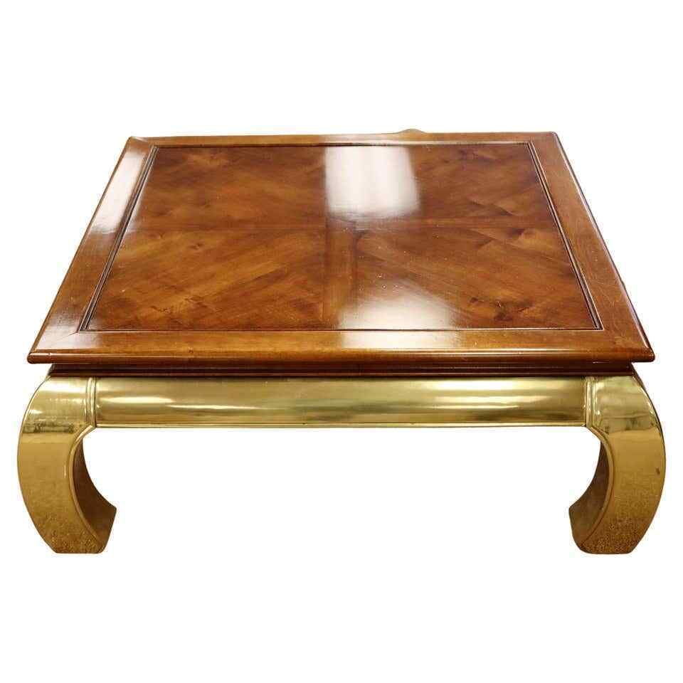 Mid Century Modern Mastercraft Style Heavy Brass & Wood Square Asian Coffee Table 1960s (1 of 8)