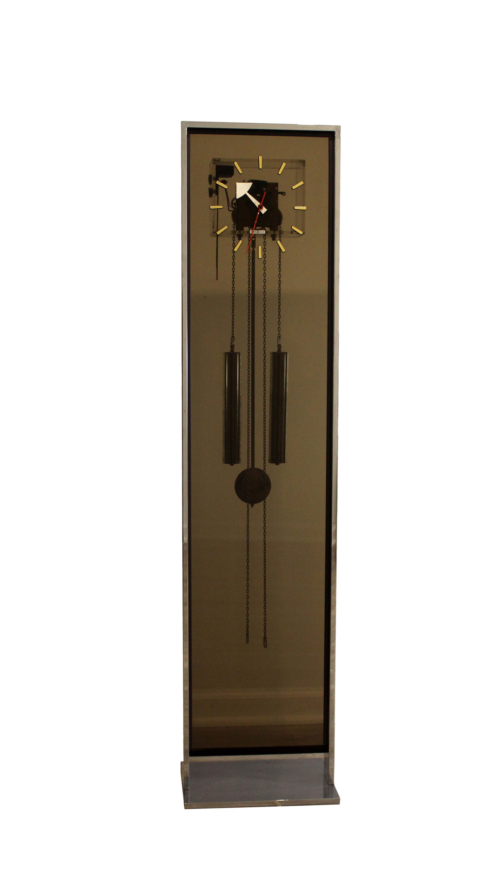 Postmodern Howard Miller Bronze Plexiglass & Chrome Weight Driven Floor Clock (1 of 10)