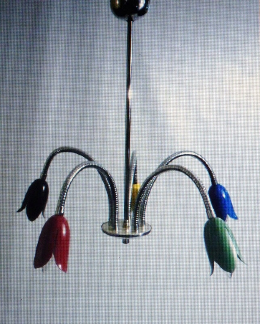 Mid Century Modern 5 Arm Adjustable Colored Tulip Chandelier (1 of 7)