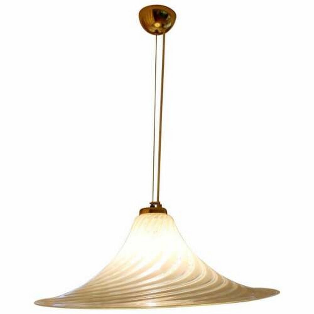 Mid Century Modern Murano Italian White Glass Brass Pendant Light Fixture 1970s (1 of 6)