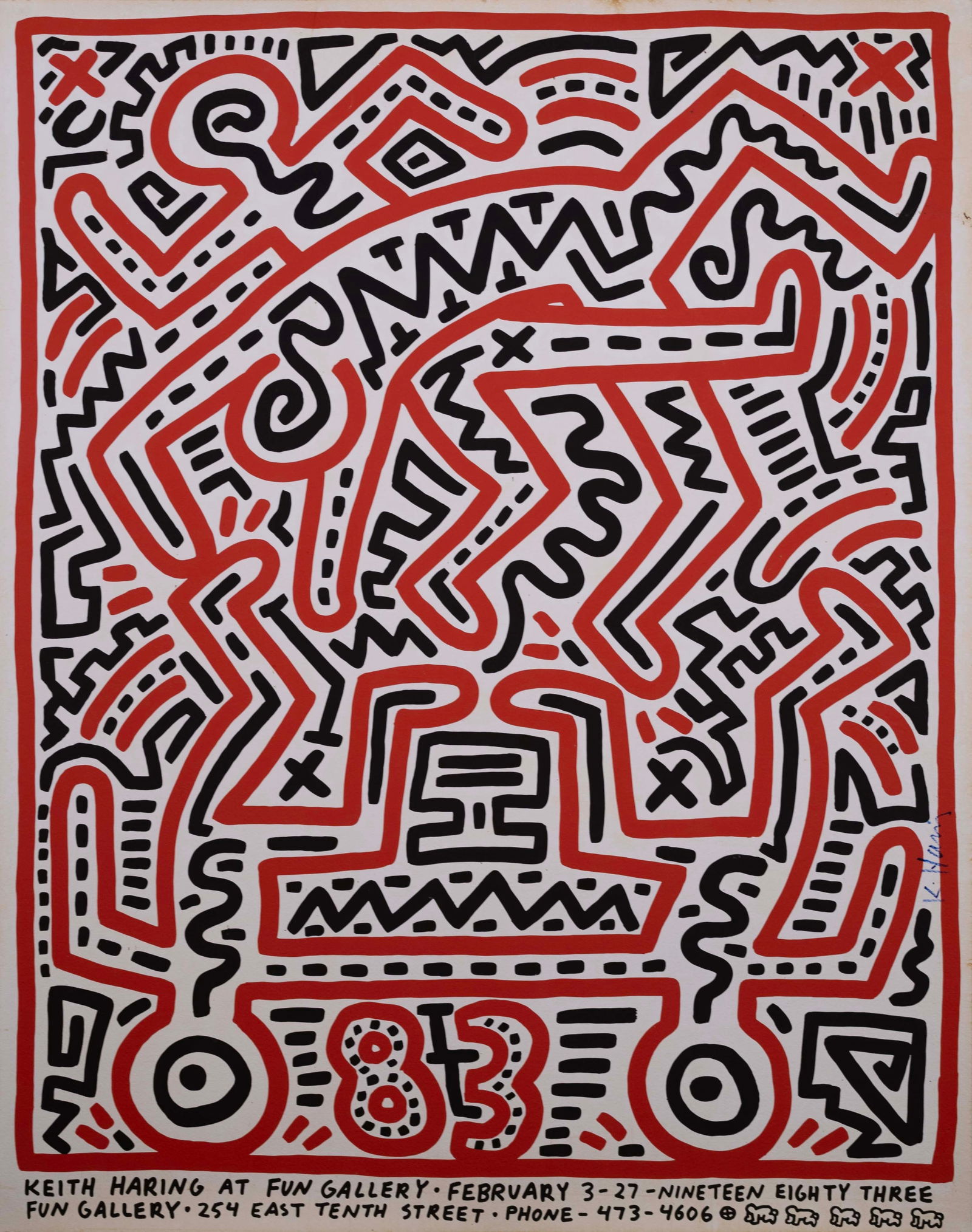 Keith Haring Signed Fun Gallery New York Exhibition Poster Offset Lithograph 1983 (1 of 9)