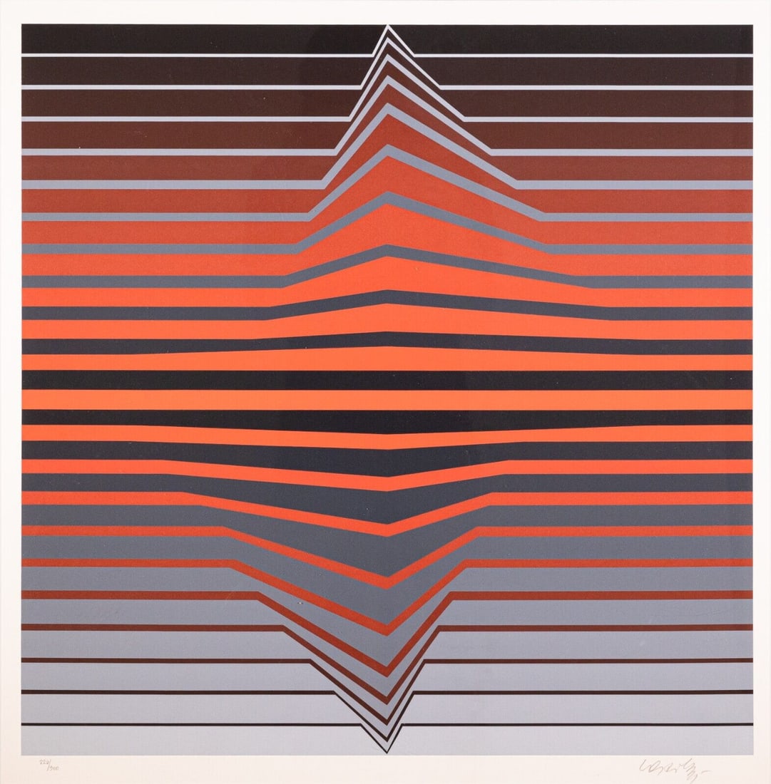 Victor Vasarely Black & Red Lines Signed Op Art Modern Serigraph 226/300 Framed (1 of 8)