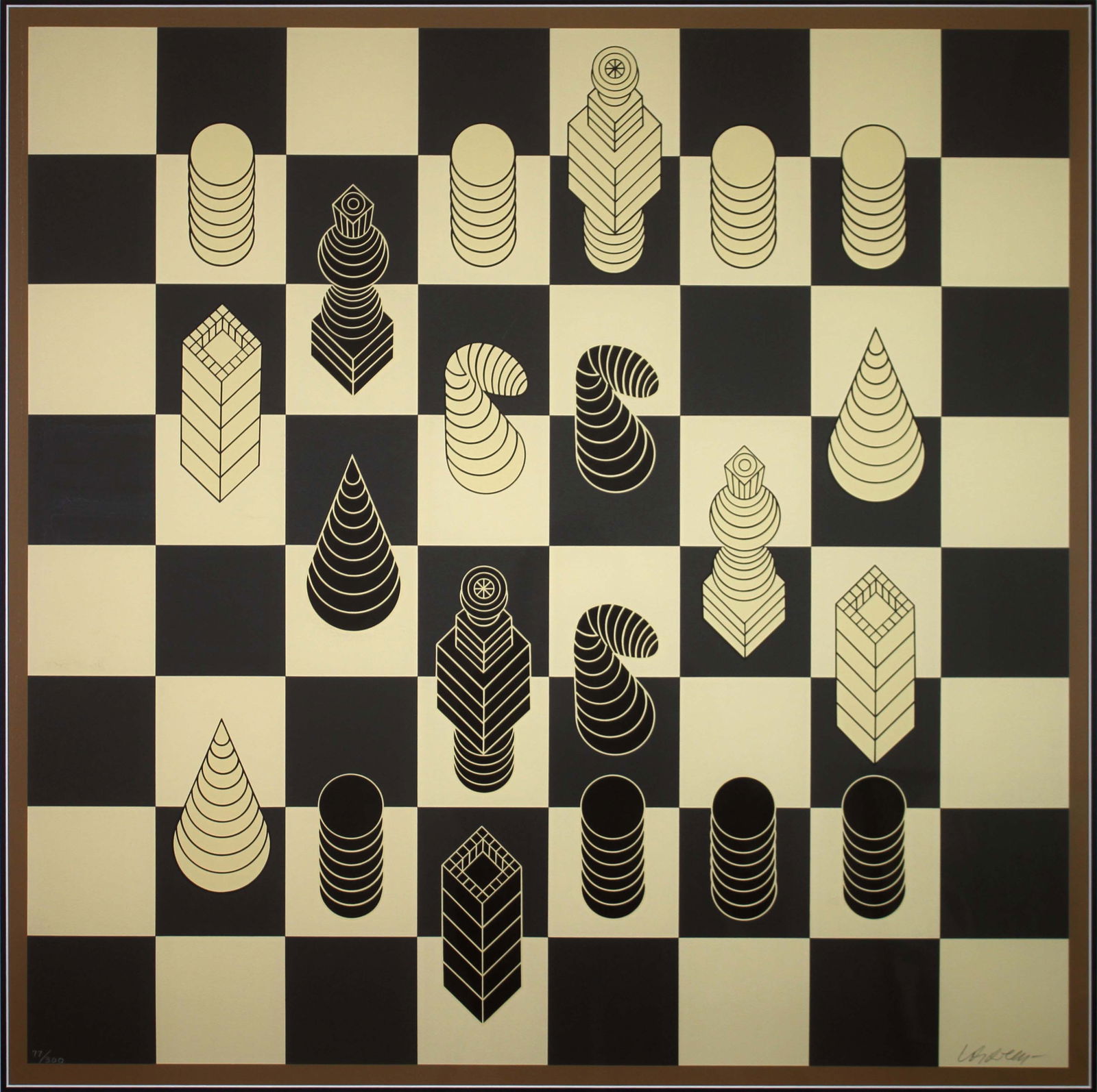 Victor Vasarely Chessboard Signed Op Art Modern Silkscreen 77/300 Framed 1975 (1 of 10)