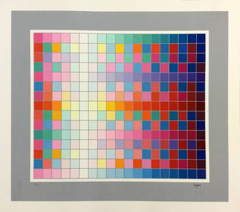 Yaacov Agam Square Wave Signed Op Art Modern Serigraph on Paper Unframed 1980s: A showstopping Op Art Serigraph on paper titled "Square Wave" by the Father of Kinetic Art, Yaacov Agam. Hand signed bottom right with an annotation bottom left. An extraordinary example of Agam's abs