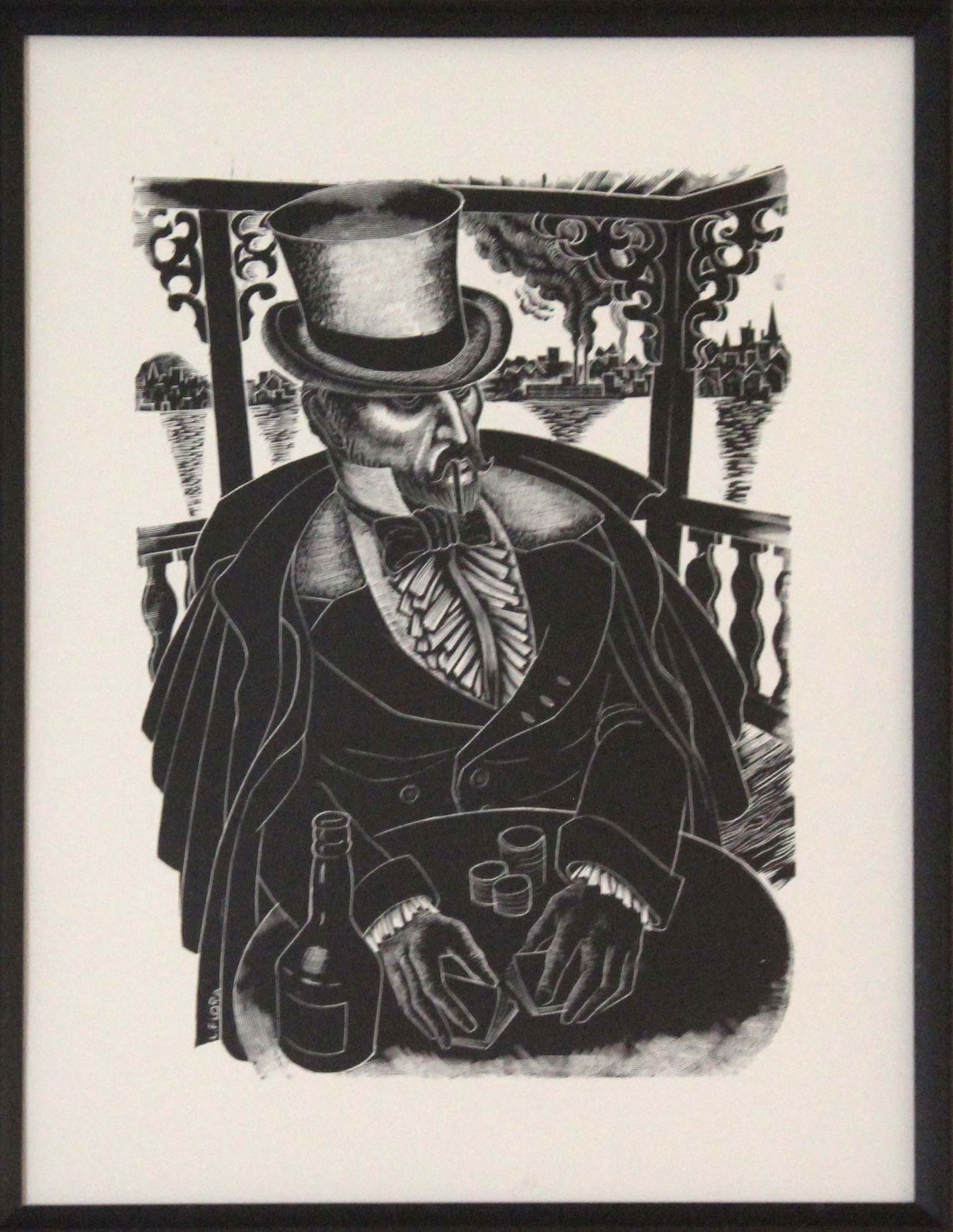 Jim Flora Modern Surreal Woodcut Print Untitled Gentleman Shuffling Cards Framed (1 of 7)