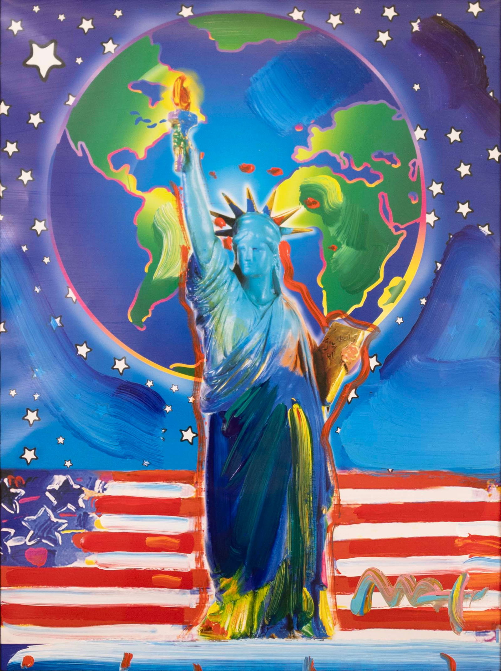 Peter Max Peace on Earth Signed Mixed Media Acrylic Painting on Paper 2001 Framed (1 of 10)