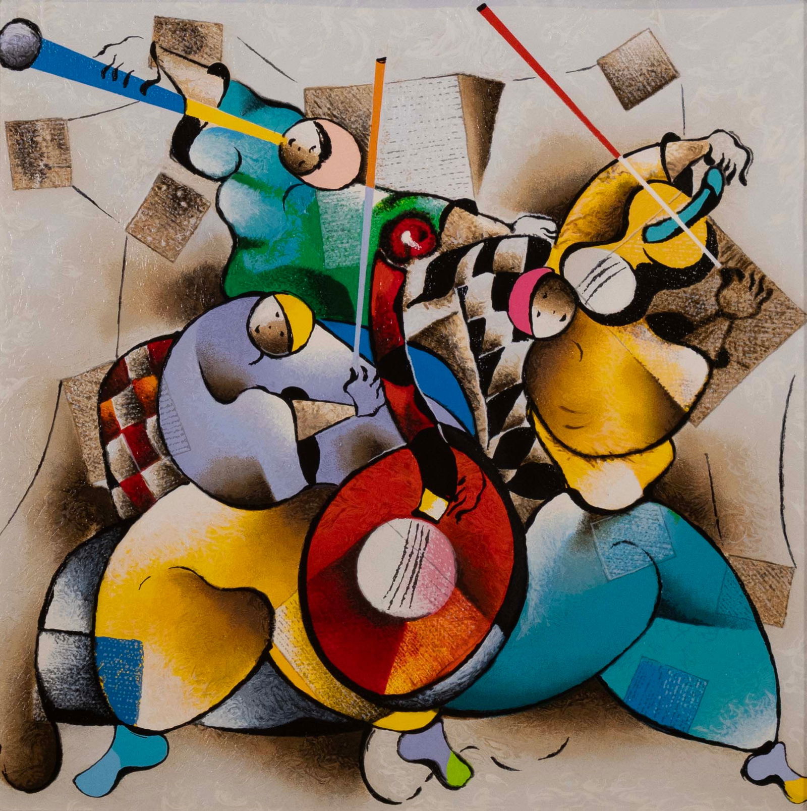 David Schluss Abstract Figurative Embellished Serigraph on Canvas 112/350 Framed 2000s (1 of 11)