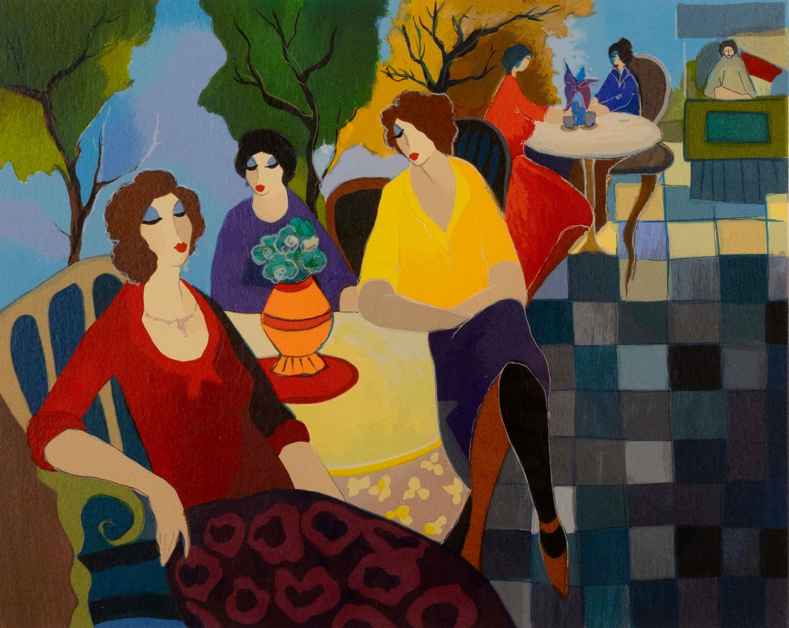 Itzchak Tarkay Afternoon at the Cafe Signed Contemporary Figurative Serigraph 98/450 Framed (1 of 10)