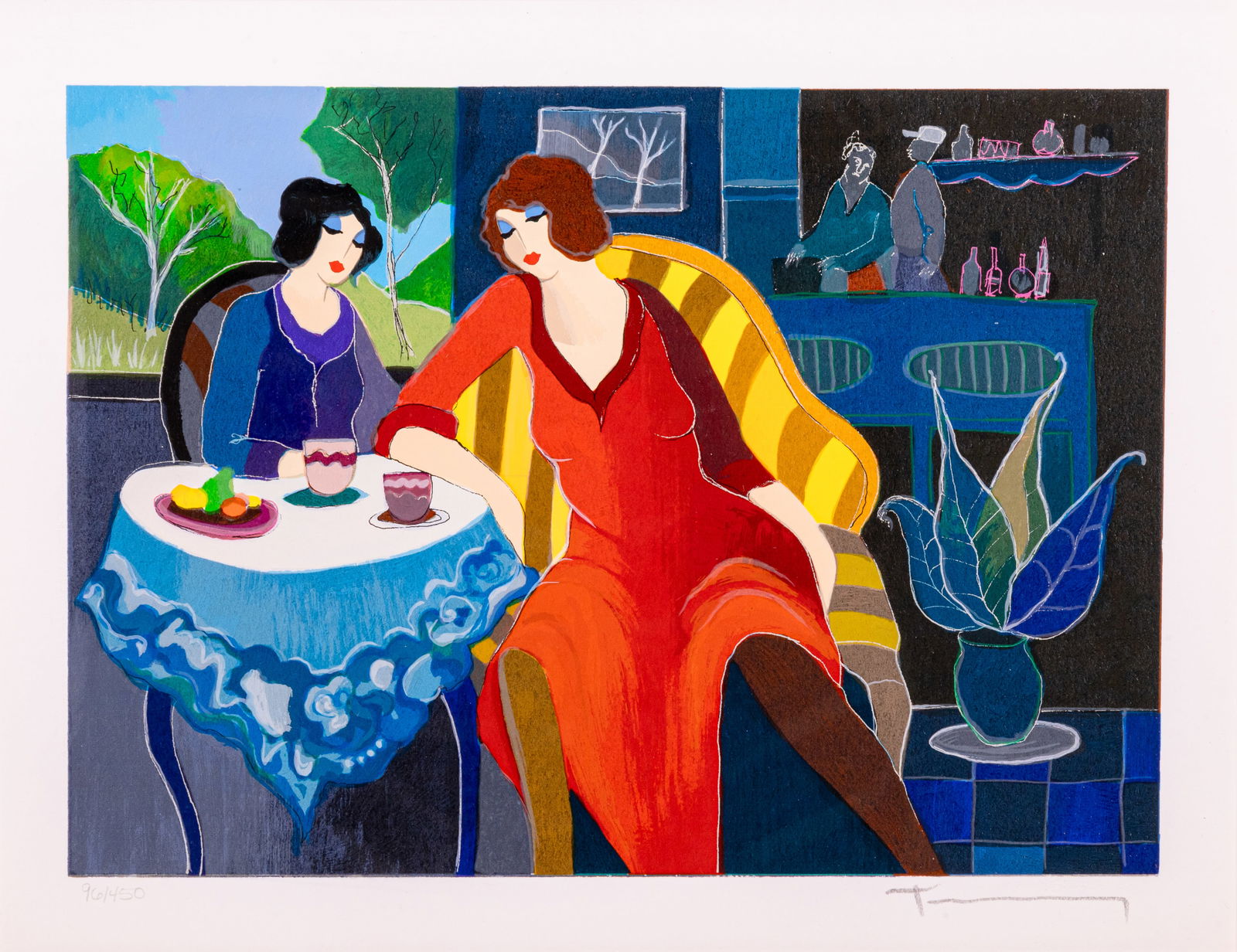 Itzchak Tarkay Relaxing at the Cafe Signed Contemporary Figurative Serigraph 46/450 Framed (1 of 11)