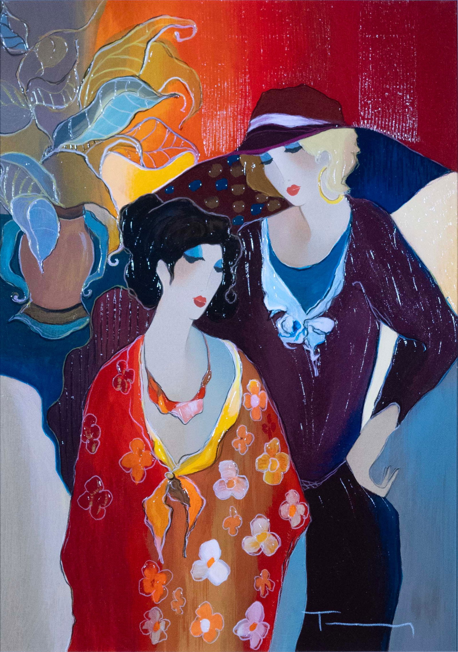 Itzchak Tarkay Just the Two of Us Signed Embellished Serigraph on Canvas Framed 78/250 (1 of 13)