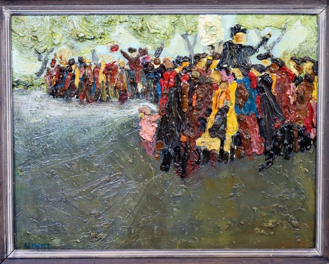 Fred Albert Hyde Park Signed Vintage Impressionistic Figurative Oil Painting on Board Framed (1 of 9)