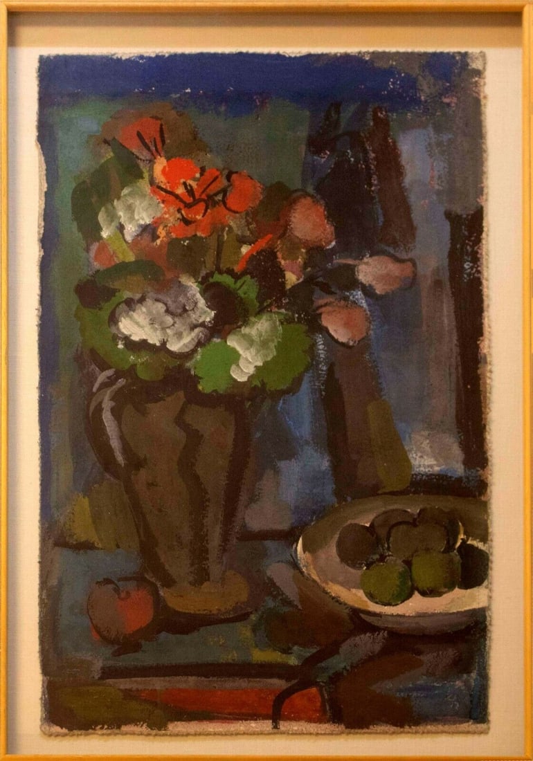 Elsa Warner Geraniums Vintage Modern Impressionistic Flower Tempura Painting on Paper Framed 1950 (1 of 7)