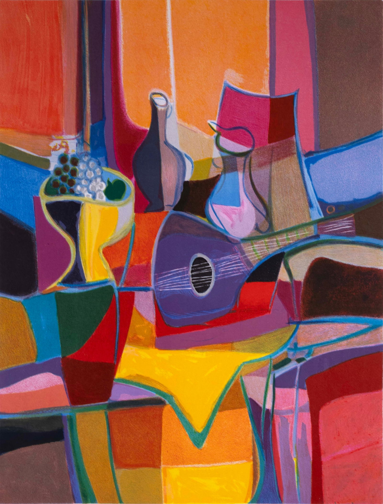Marcel Mouly Mandolin Still Life Signed Modern Lithograph on Paper 227/300 Framed (1 of 10)