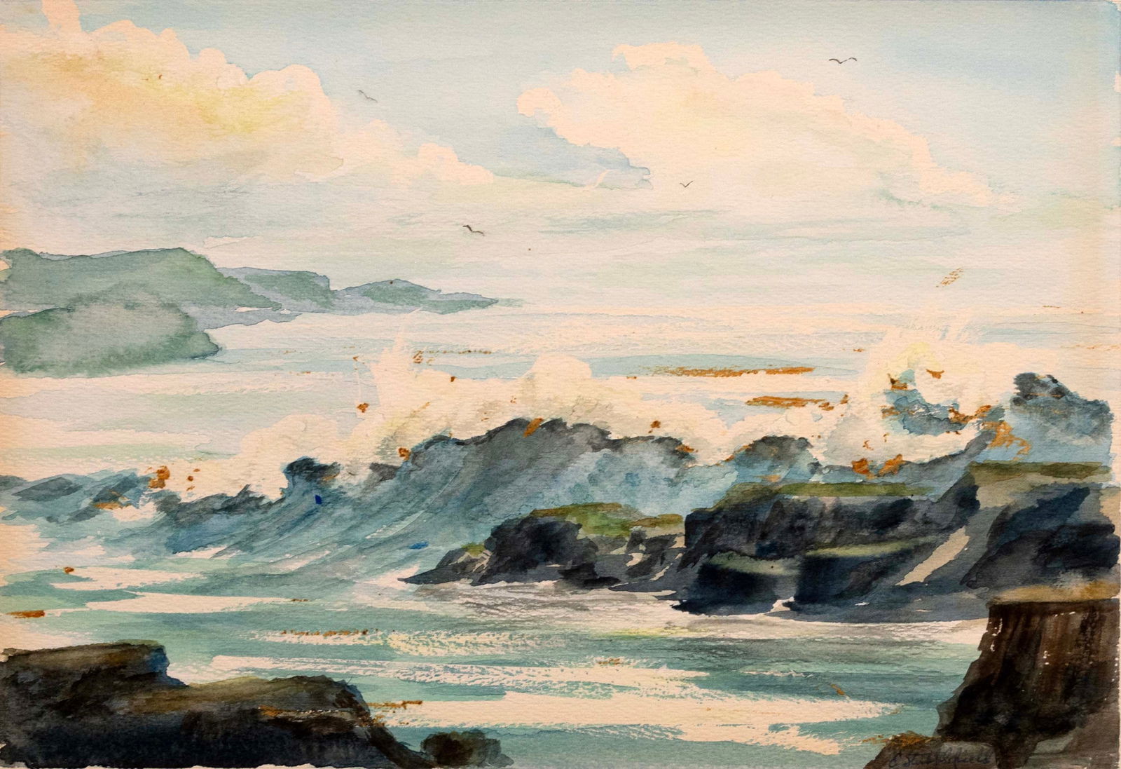 Elizabeth Stubblefield Signed Seascape Antique Impressionist Watercolor on Paper Unframed (1 of 10)