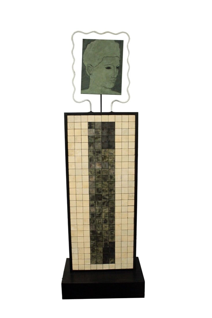 Snyderman Signed Post Modern Neon Light Tile Sculpture Greco Roman Portrait 1988 (1 of 10)