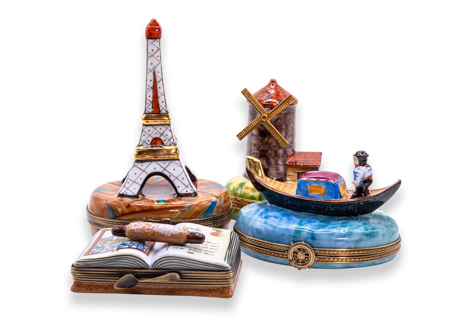 Limoges Eiffel Tower, French Cookbook, Windmill, Gondola Set of Miniature Porcelain Collectables (1 of 13)