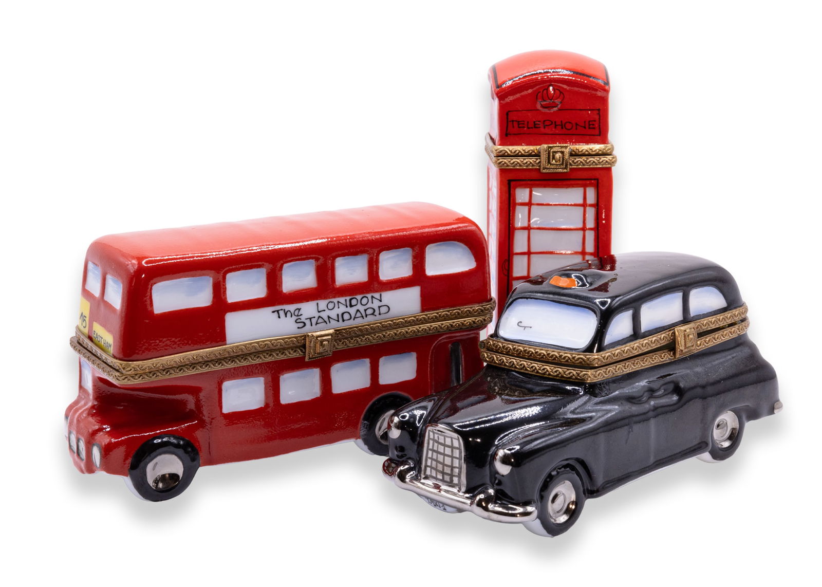 Limoges London, Phone Booth, Bus, and Taxi Set of Miniature Porcelain Collectables (1 of 10)