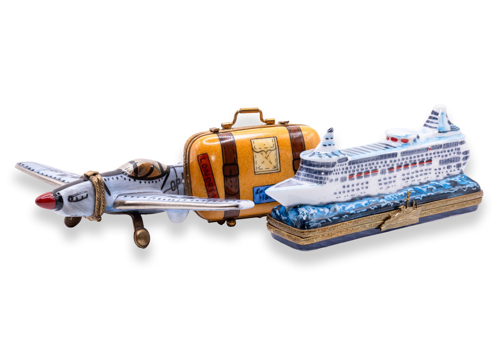 Limoges Plane, Luggage, and Cruise Ship Set of Miniature Porcelain Collectables (1 of 9)