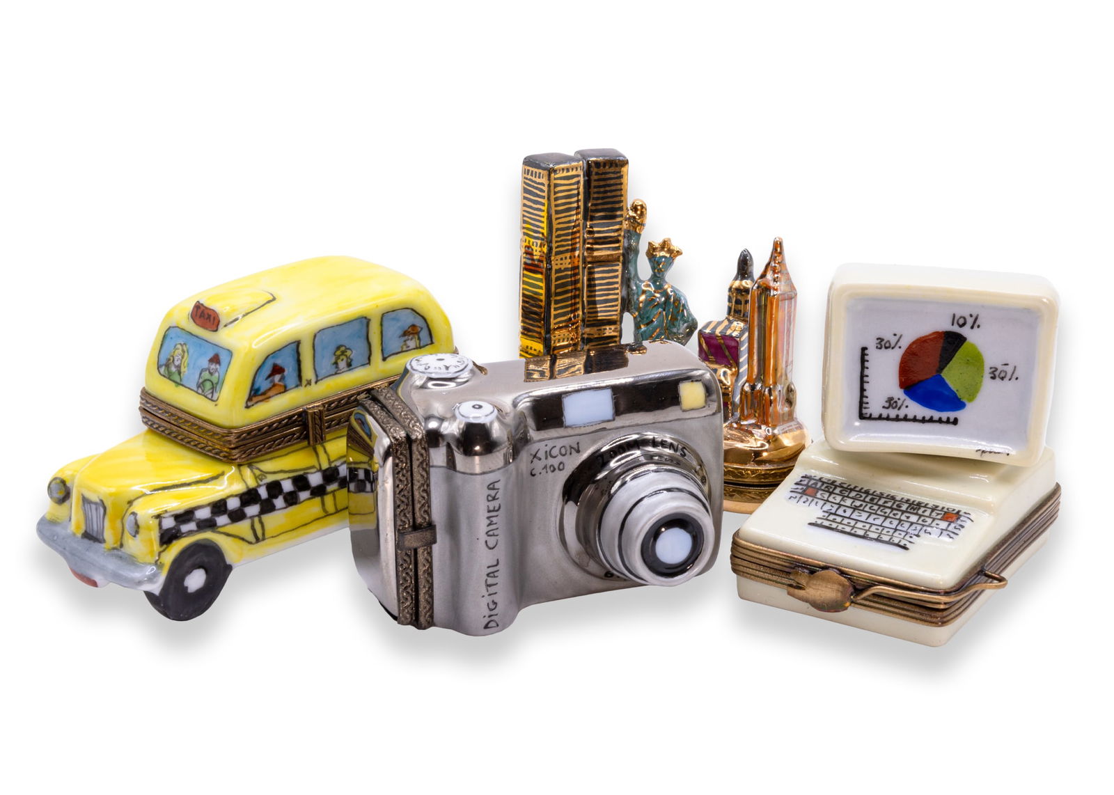 Limoges NYC Skyline, Taxi, Camera, Apple Computer Set of Miniature Porcelain Collectables (1 of 14)