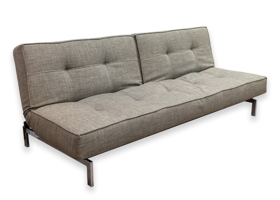 Innovation Denmark Dublexo Stainless Steel Contemporary Modern Sofa Bed Futon: An Innovation Living Dublexo stainless steel sofa bed, made in Denmark. A gorgeous contemporary modern lounge sofa from designer Per Weiss in 2011, lead designer at Innovation Living. This piece featu