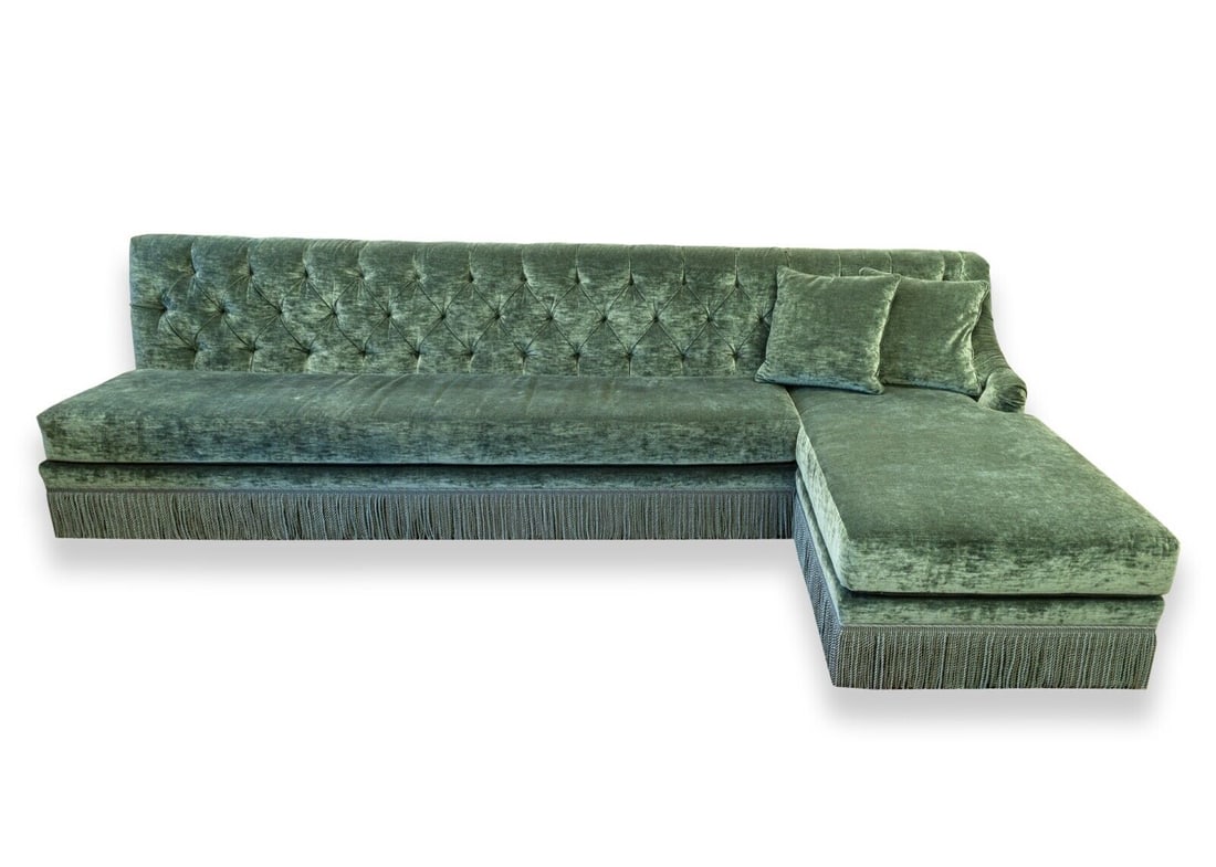Custom Made Monumental Green Velvet Tufted Hollywood Regency Sofa Sectional (1 of 12)