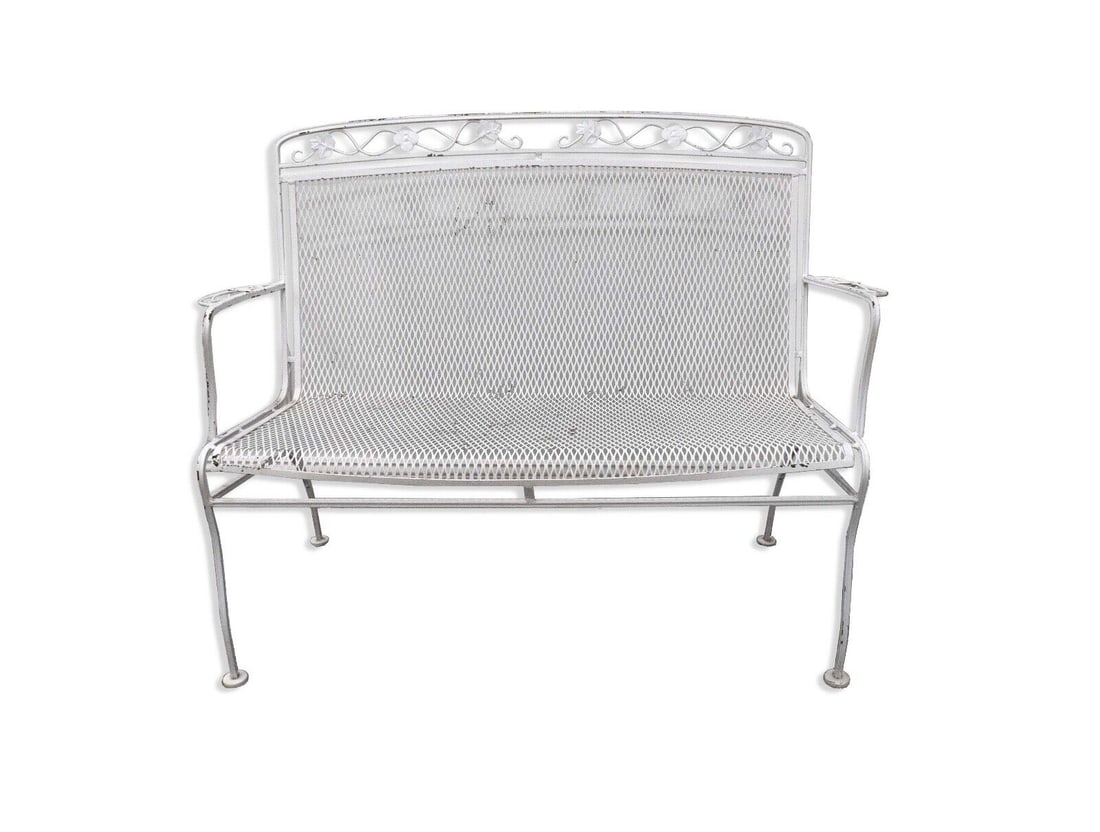 Vintage Woodard White Wrought Iron Garden Bench Setee Mid Century Modern (1 of 6)