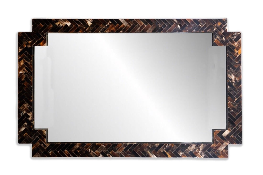 Tessellated Stone Horizontal Hanging Mirror Mid Century Modern Styled (1 of 8)