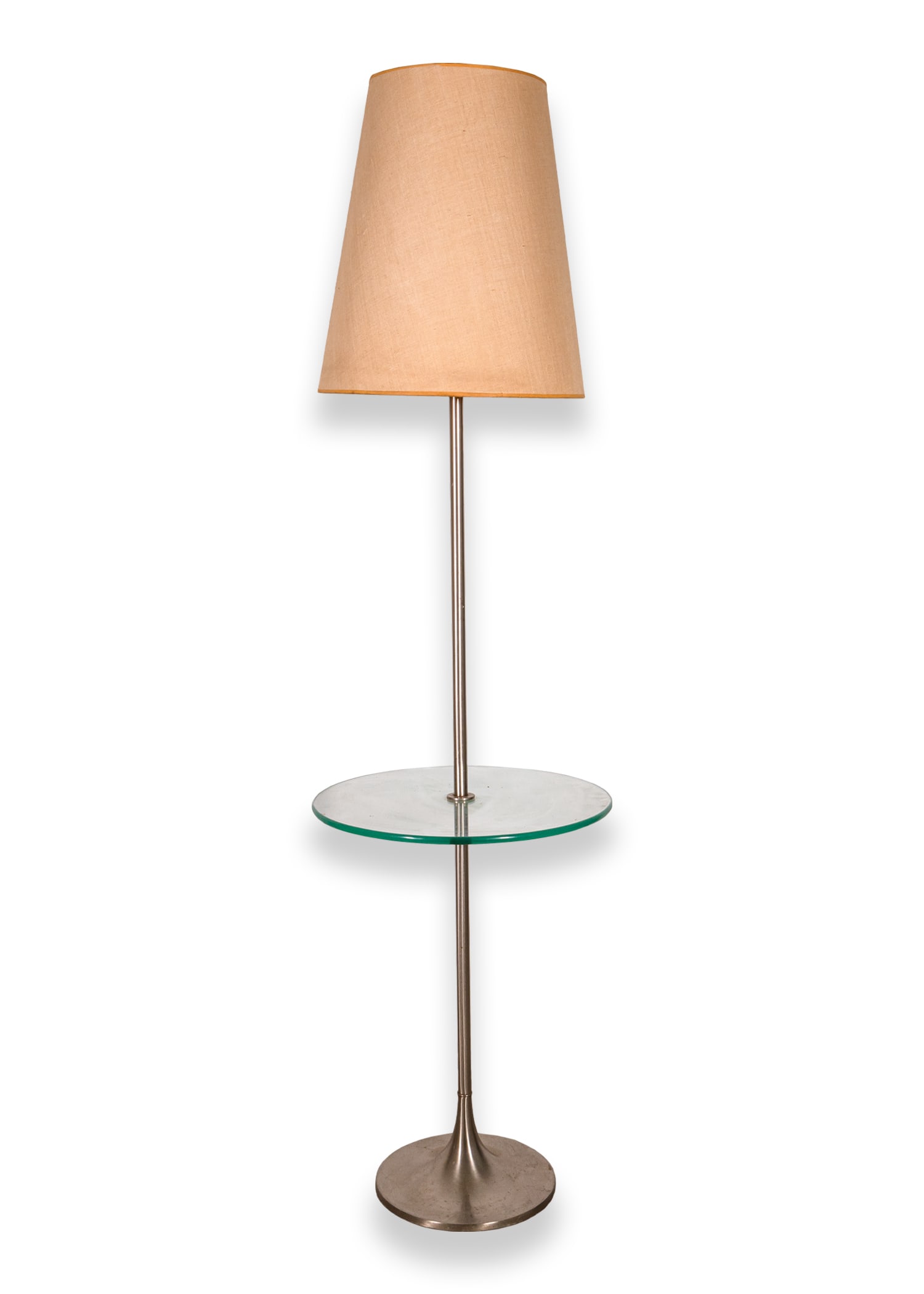Laurel Floor Lamp Table with Circular Glass Tabletop and Warm-Toned Lampshade Contemporary Modern (1 of 10)