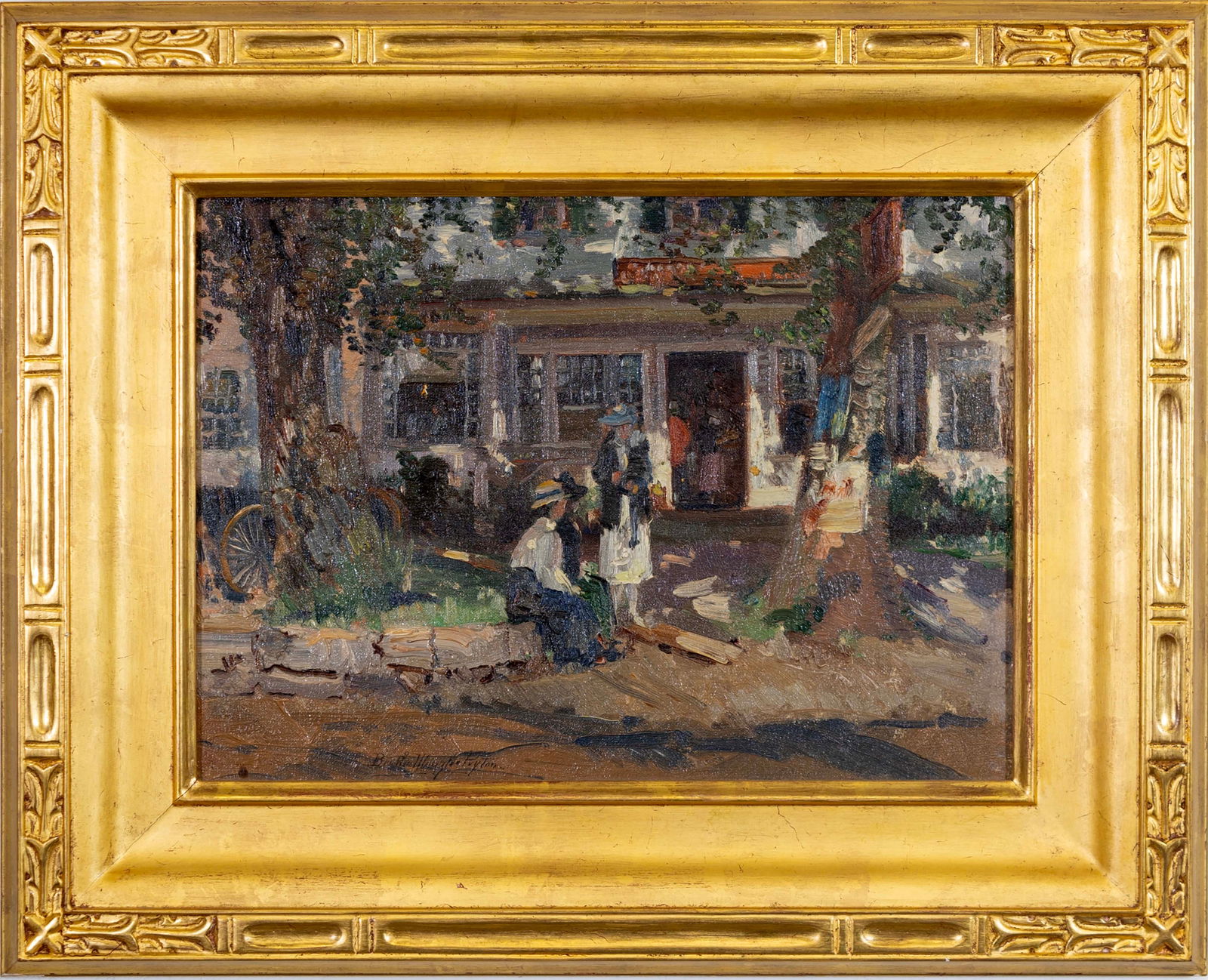 Bertha Sophia Menzler-Peyton At the Bus Stop Signed Oil Painting on Board Framed 1920s (1 of 13)