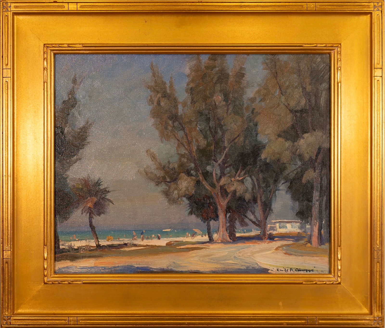 Emile A Gruppe Siesta Key Florida Signed Impressionist Oil Painting on Board Framed Winter 1956 (1 of 12)