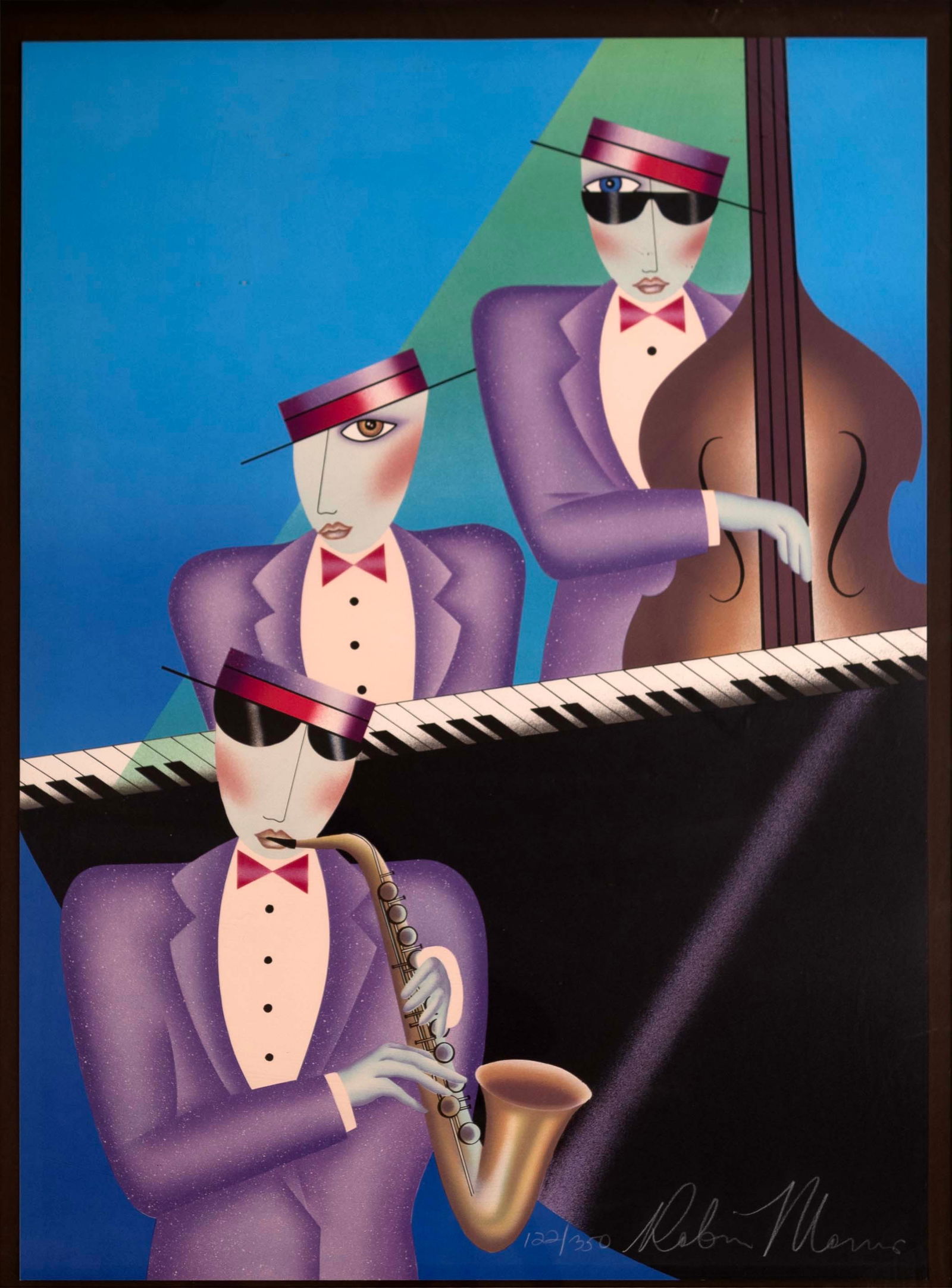 Robin Morris Jazz Trio Signed Contemporary Memphis Style Lithograph on Paper 122/350 Framed 1985 (1 of 12)