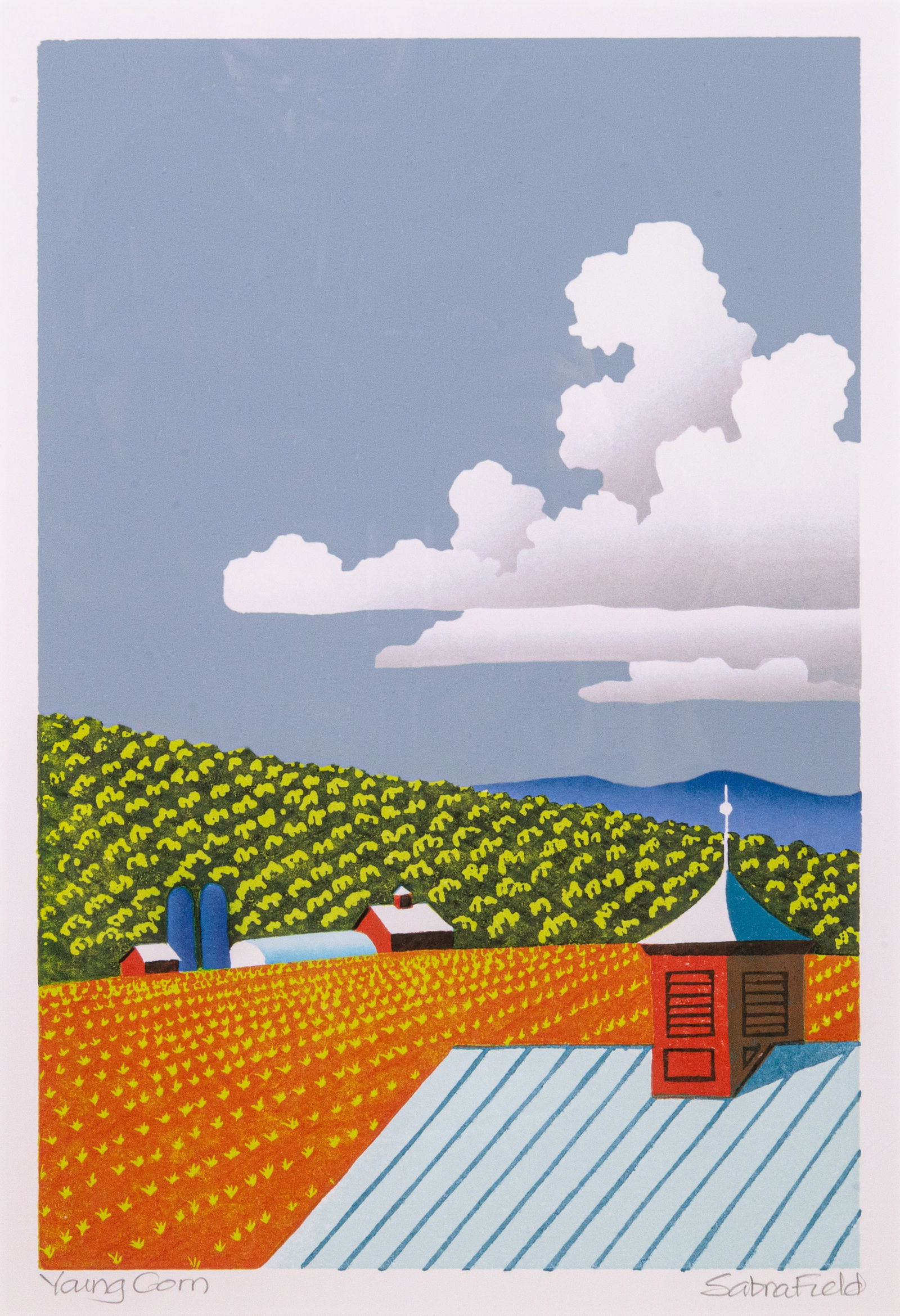 Sabra Field Young Corn Signed Vintage Modern Landscape Woodcut on Paper Framed 1980s (1 of 10)