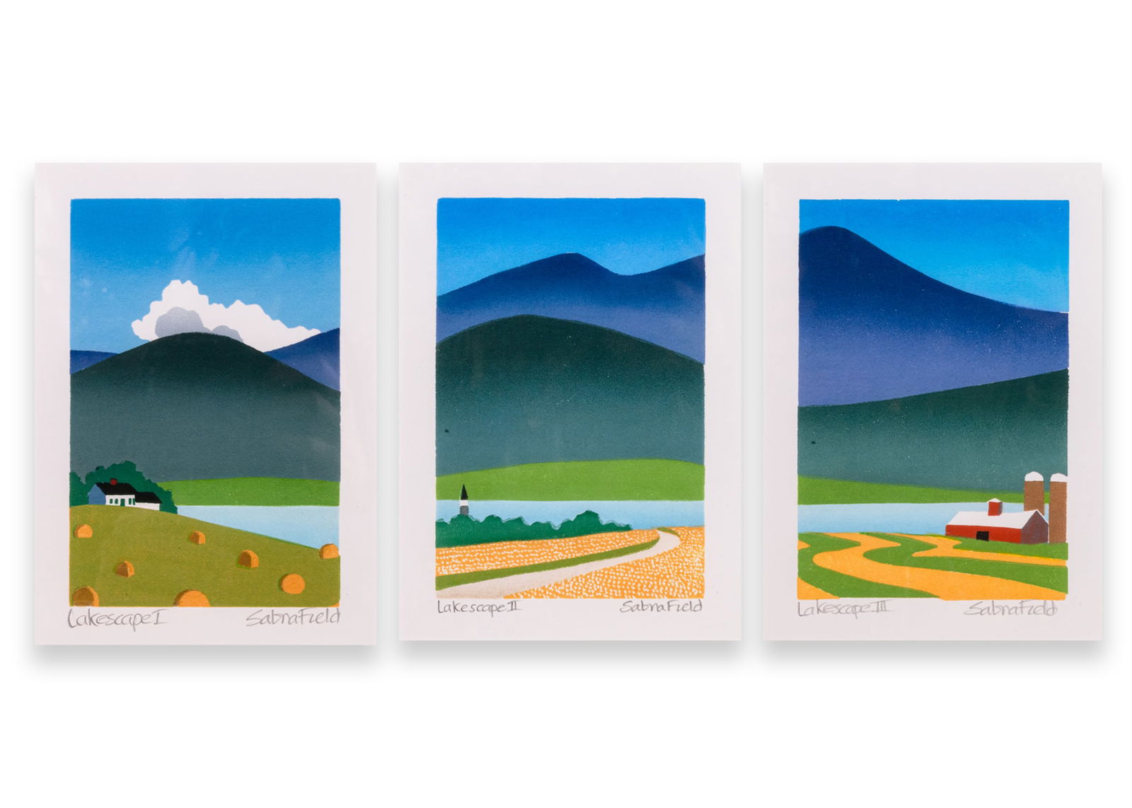 Sabra Field Landscape I, II, III Signed Vintage Modern Landscape Woodcut on Paper Framed 1980s (1 of 16)