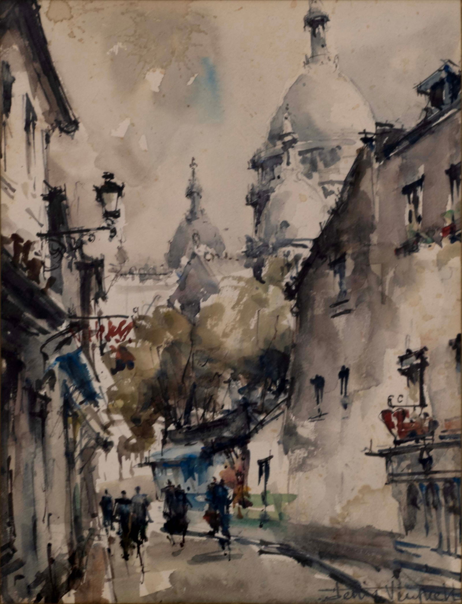 Montmartre Sacre Coeur Paris France Original Vintage Watercolor on Paper Signed Framed (1 of 12)