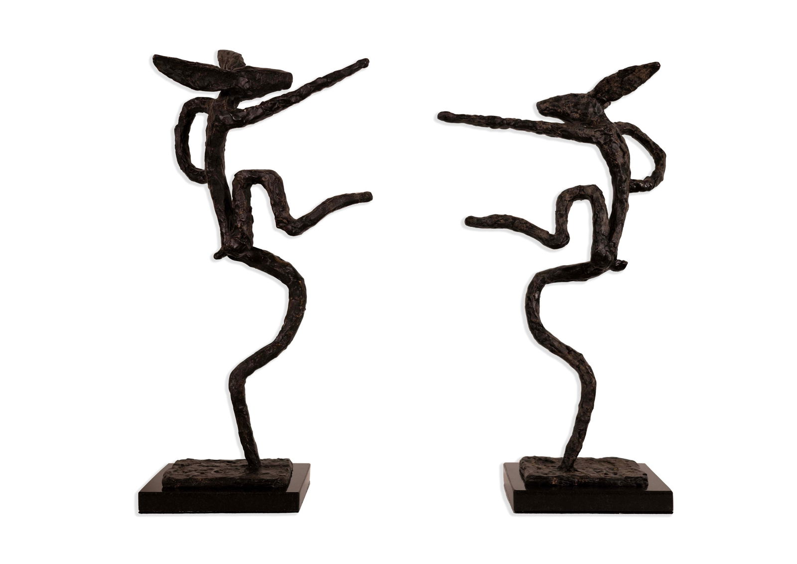 Pair of Nijinski Hare Contemporary Iron with Bronze Sculptures in the Style of Barry Flanagan (1 of 15)