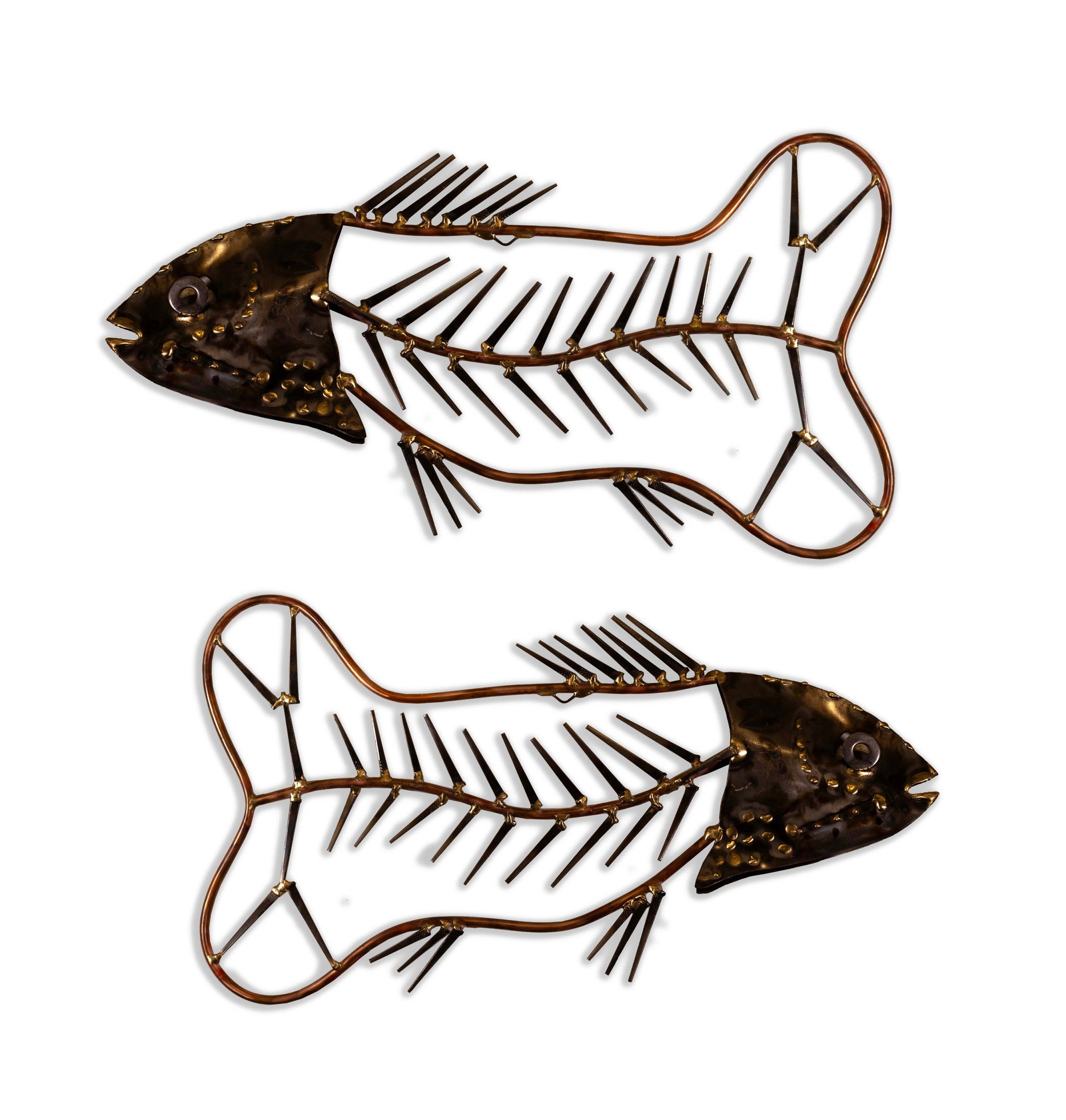 Brutalist Modernist Pair of Fish Abstract Bronze Textured Sculpture Wall Art Studio Art 1970s (1 of 11)