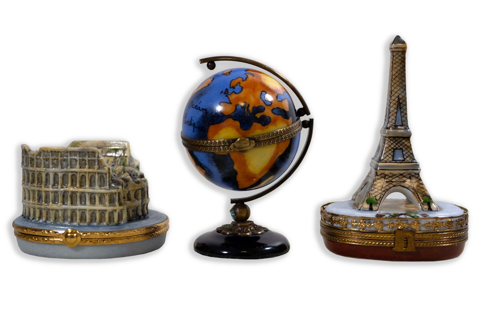 Limoges Globe, & Colosseum, & Eiffel Tower Box Set of Miniature Porcelain Collectables (1 of 19)