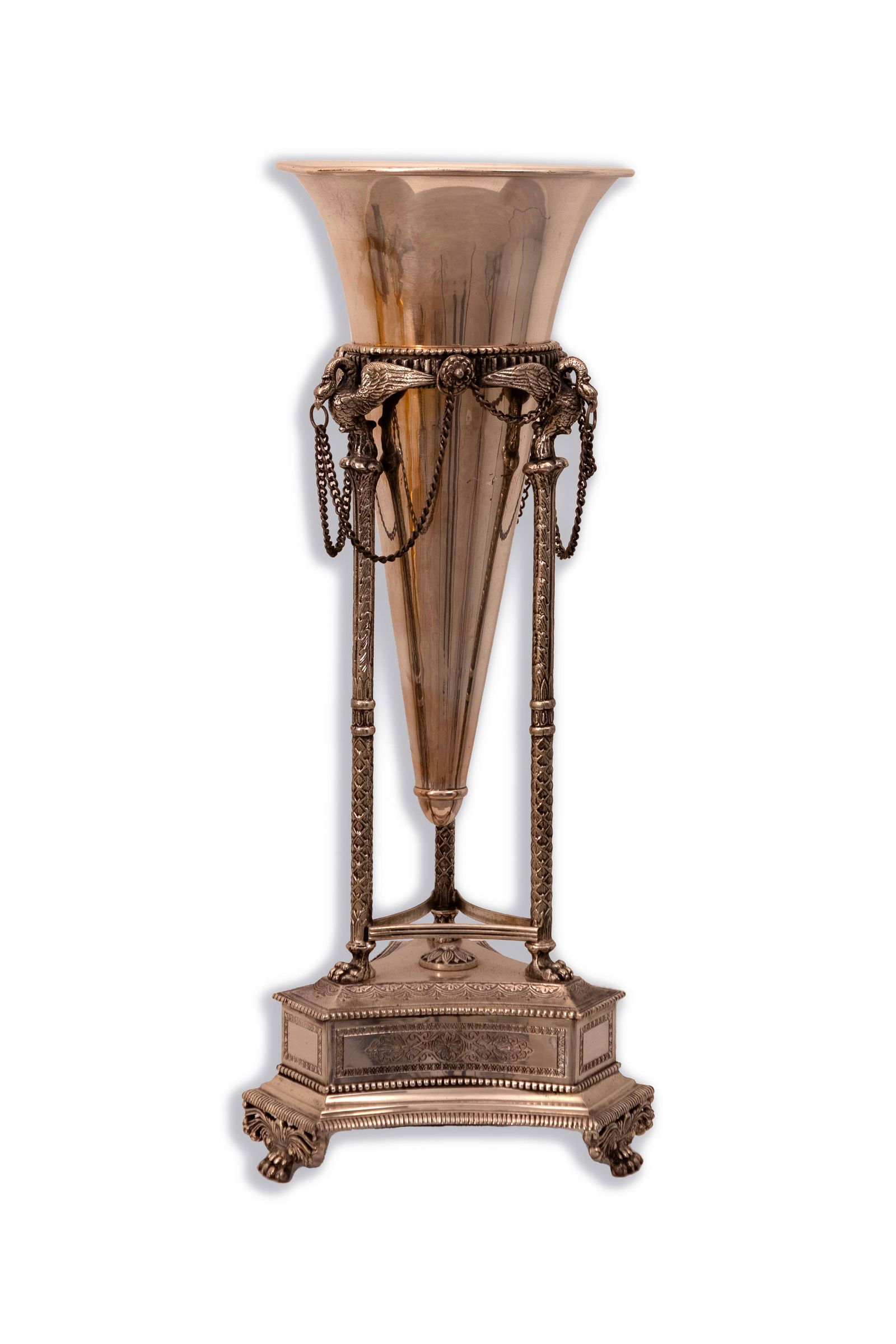 Art Nouveau Bombay Silverplated Brass Hurricane Mantle Vase Urn with Swan Design (1 of 14)