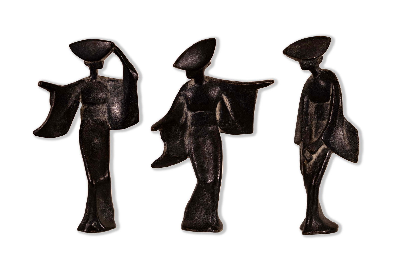 Mid Century Modern Onna Odori Dancers Japan Vintage Cast Iron Brutalist Figurine Sculptures (1 of 15)