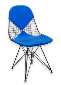 1st Generation Eames for Herman Miller DKR-2 Wire Eiffel Bikini Chair Blue Fabric Upholstery 1951