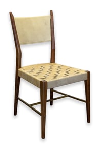Paul McCobb Protoype I Side Chair for Calvin Furniture Co. Woven Leather & Wood Brass Stretcher 1962