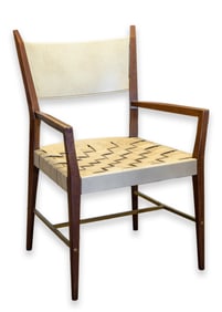 Paul McCobb Prototype II Armchair for Calvin Furniture Co. Woven Leather & Wood Brass Stretcher 1962