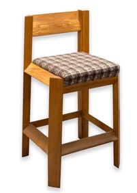 Ralph Rye All Triangles Tall Oak Stool with Wool Upholstery Fabric Arts & Crafts Style Design 1970s