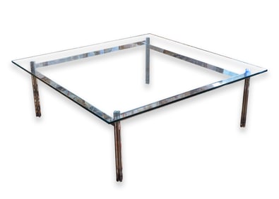 Modern Chrome & Glass Coffee Table Knoll Parallel Bar Style 1970s