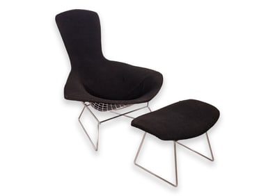 Harry Bertoia for Knoll Bird Chair & Ottoman with Black Upholstery Original Early Edition 1960s
