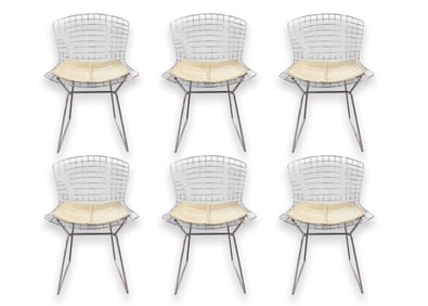Set of 6 Harry Bertoia for Knoll Wire Side Chairs Tan Leather Mid Century Modern