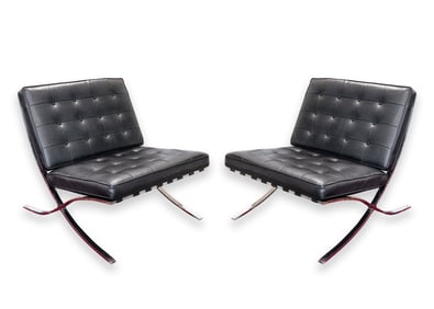Pair of Mies van der Rohe Barcelona Style Mid Century Modern Lounge Chairs